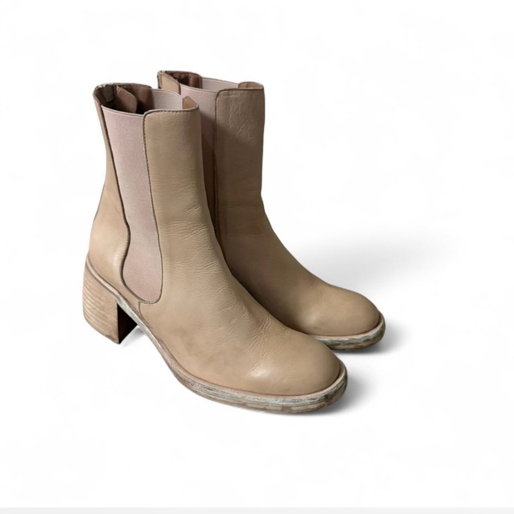 Free People Tan Leather Chelsea Block Heel Boots